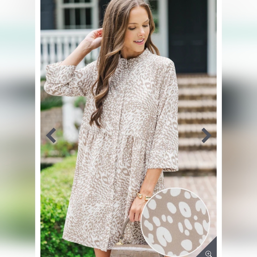 Always The One Taupe Leopard Shift Dress, Size M